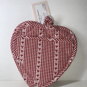 Set of Two Red And White Checkered Gingham Embroidered Hearts Pot Holder